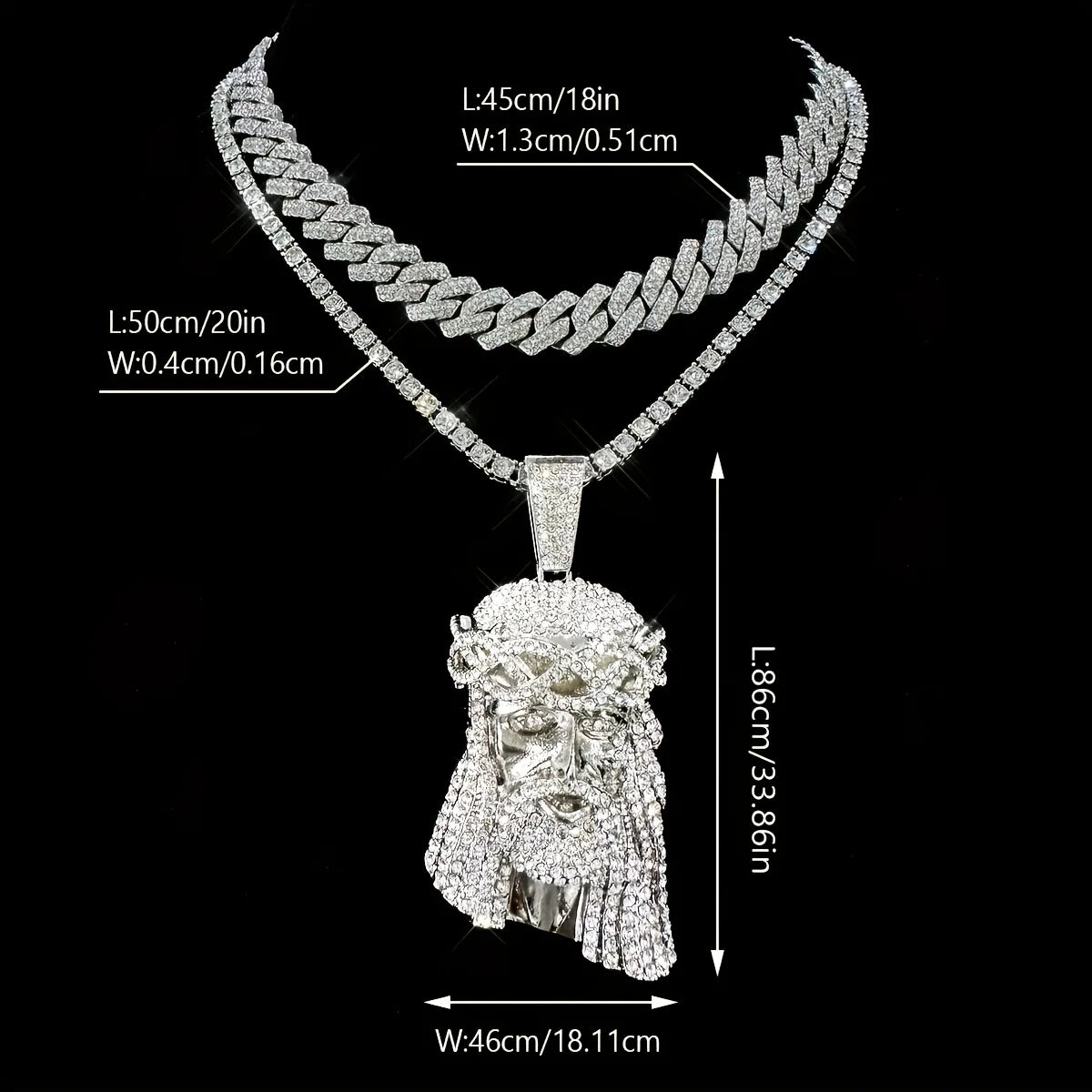 3D Iced Out Jesus Pendant Chain