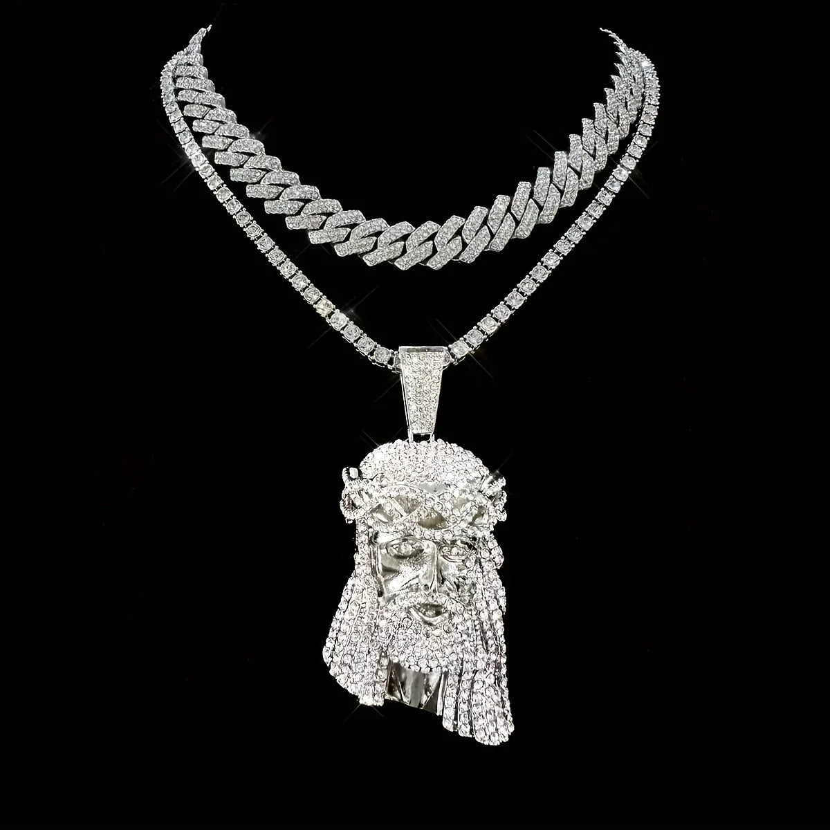 3D Iced Out Jesus Pendant Chain