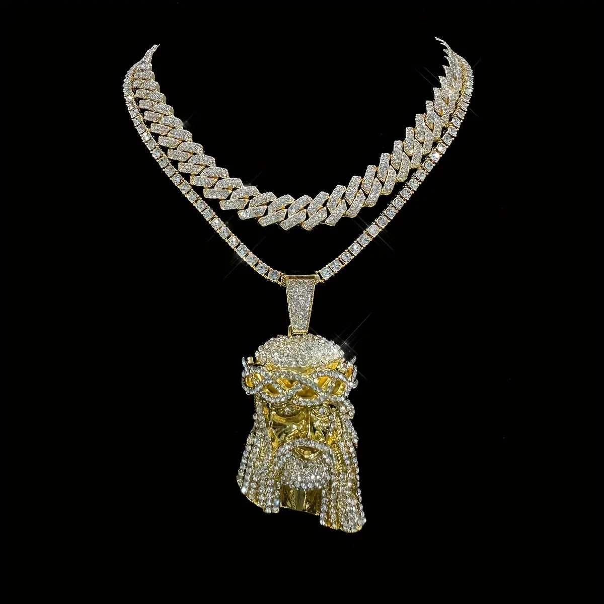 3D Iced Out Jesus Pendant Chain