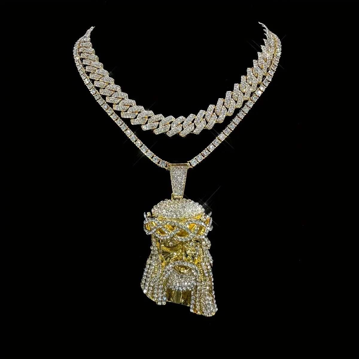 3D Iced Out Jesus Pendant Chain